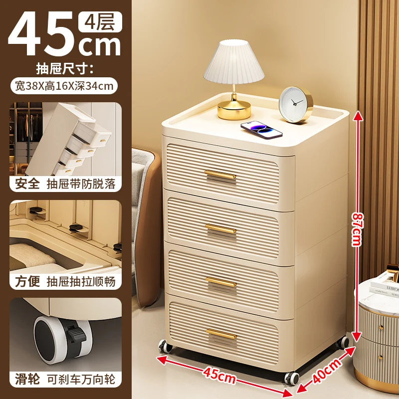 Modern Minimalist Nightstand with Drawers|Faux Wood Bedside Storage Cabinet Movable Bedroom Organizer Space-Saving HomeFurniture Aimak Store