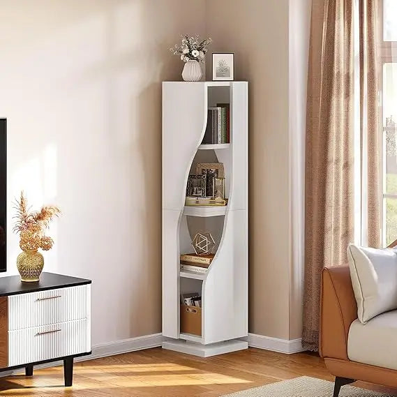 Bookcase Corner Bookshelf, Small 4-Tier Rotating Bookshelf, 360 Display Bookcase Spinning Tower Narrow Shelf Organizer Storage Aimak Store