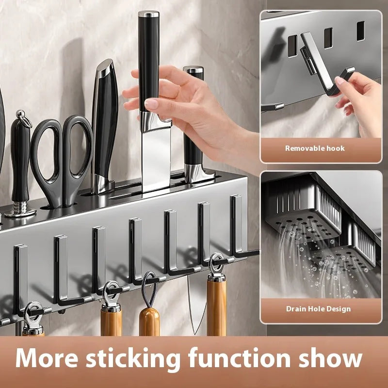 No Drill Wall Mounted Knife Holder Compact Organizer for Kitchen Utensils Cutlery Storage Space Saving Easy Install Aimak Store
