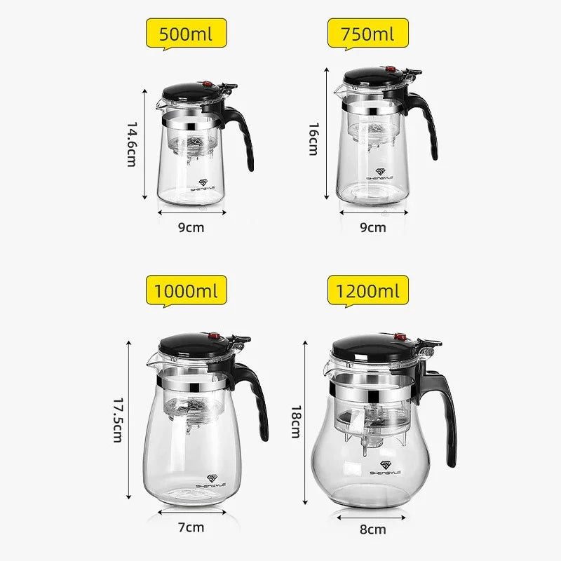 Heat Resistant Glass Teapot Flower Tea Kettle with Strainer Infuser Kung Fu Teaware Puer Oolong Pot with Handle for Home Use Aimak Store