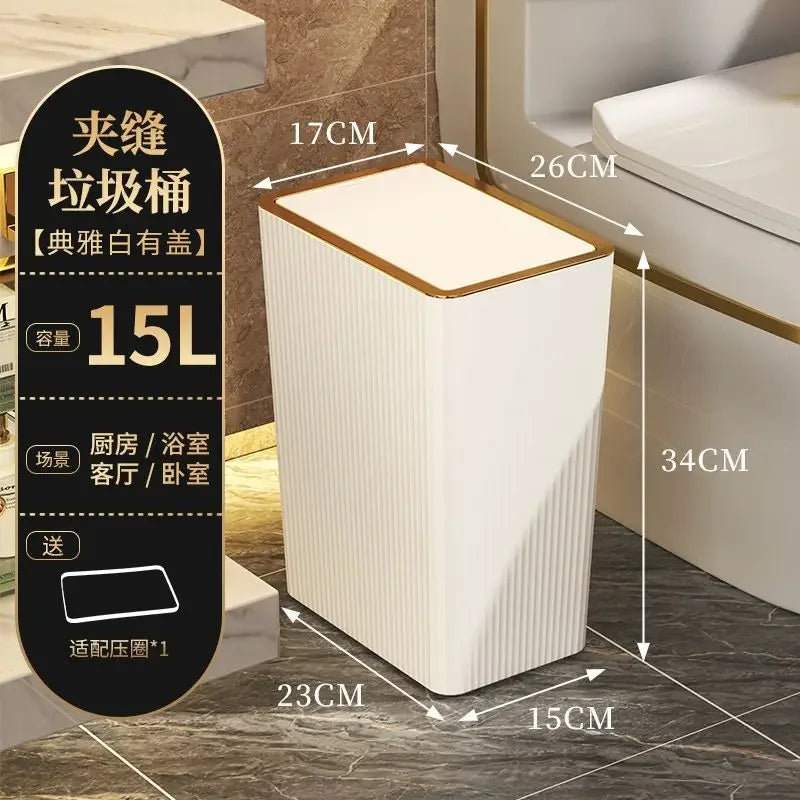 12/15L Trash Can with Lid Semi Automatic Luxury Slim Large Capacity Bin Toilet Living Kitchen Bedroom Waterproof Garbage Bin Can Aimak Store