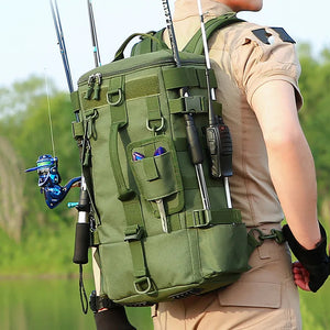 Tactical Fishing Backpack Tackle Bag with Rod Holders Fish Equipment Storage Molle Camping Hiking Outdoor Multifunctional Bag Aimak Store