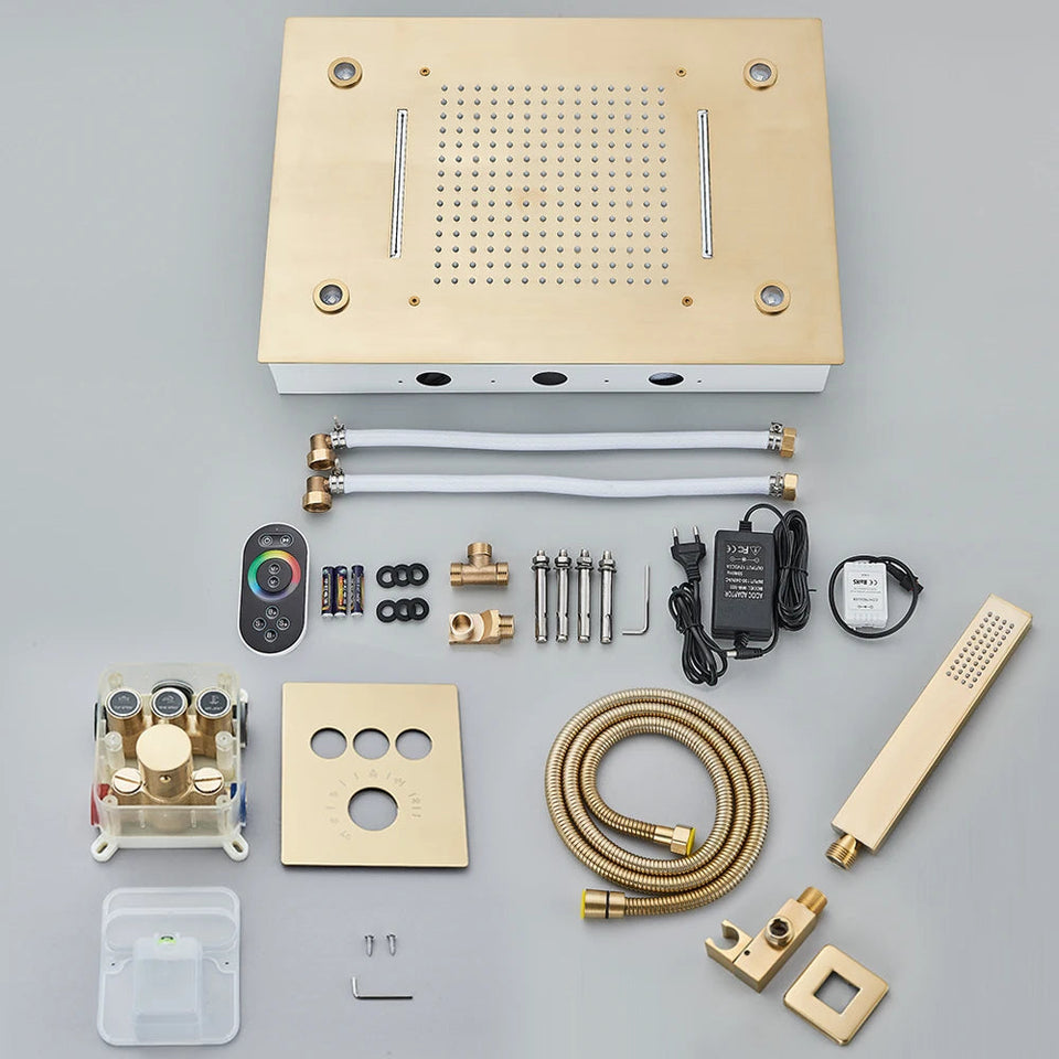 Black Thermostatic Bathroom Shower Faucet Set Remote LED Rainfall Head Faucets Crane 3 Way Concealed Embedded Hot Cold Mixer Tap Aimak Store