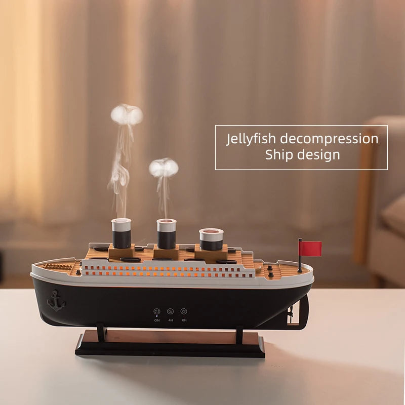250ml Titanic Ship Model Decoration Air Humidifier Essential Oil Diffuser Jellyfish Smoke Ring Spray Aroma Diffuser For Home Aimak Store