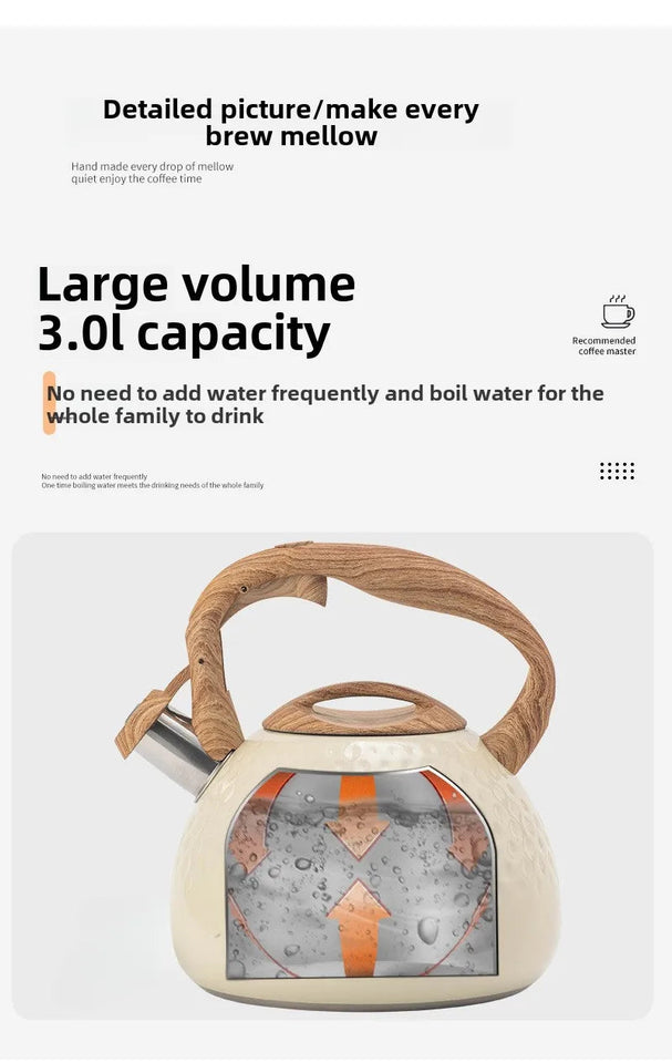 New Beige Hammer Pattern Whistle Kettle, Tea Coffee Kettle, European and American Kitchen Utensils, Flat-bottomed Whistle Pot 3L Aimak Store