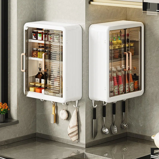 Multi functional kitchen storage rack, no drilling wall corner storage rack, multi-layer dust-proof storage cabinet box, wall mo