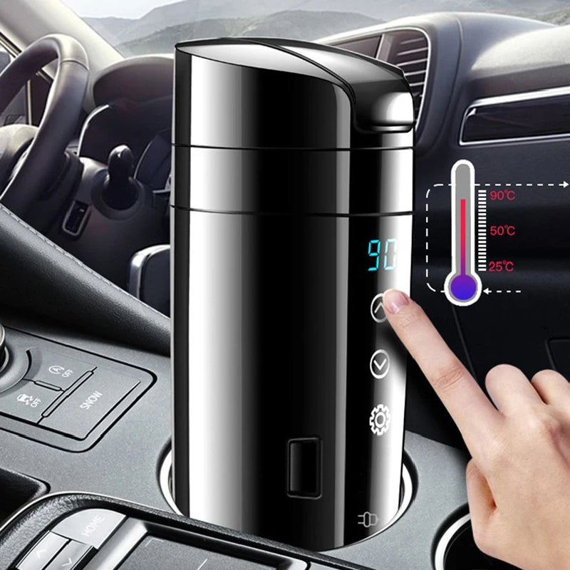 2 in 1 Car Household Electric Kettle Smart Electric Heating Thermos Cup Portable 12V 24V 220V Universal Electric Kettle Aimak Store