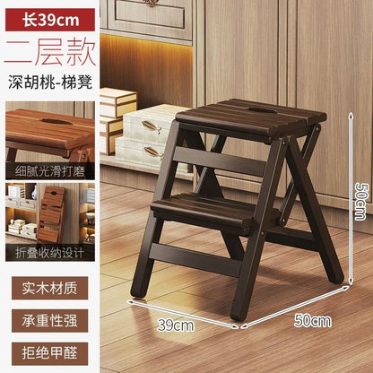Multi-functional Bamboo Wood Folding Ladder Chair Kitchen Hat Rack 2 Step Ladder Province Space Stair Chair Plant Rack Furniture