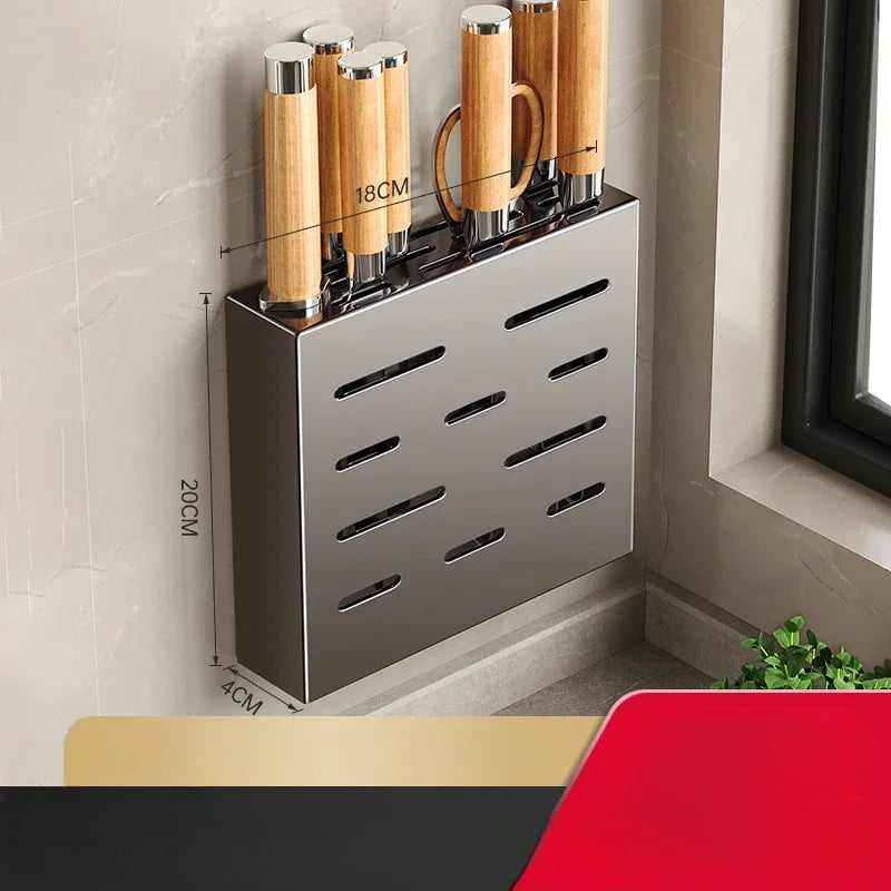 kitchen accessories organizer，Kitchen knife storage box, knife holder, non-perforation, wall-mounted rack, kitchen items Aimak Store