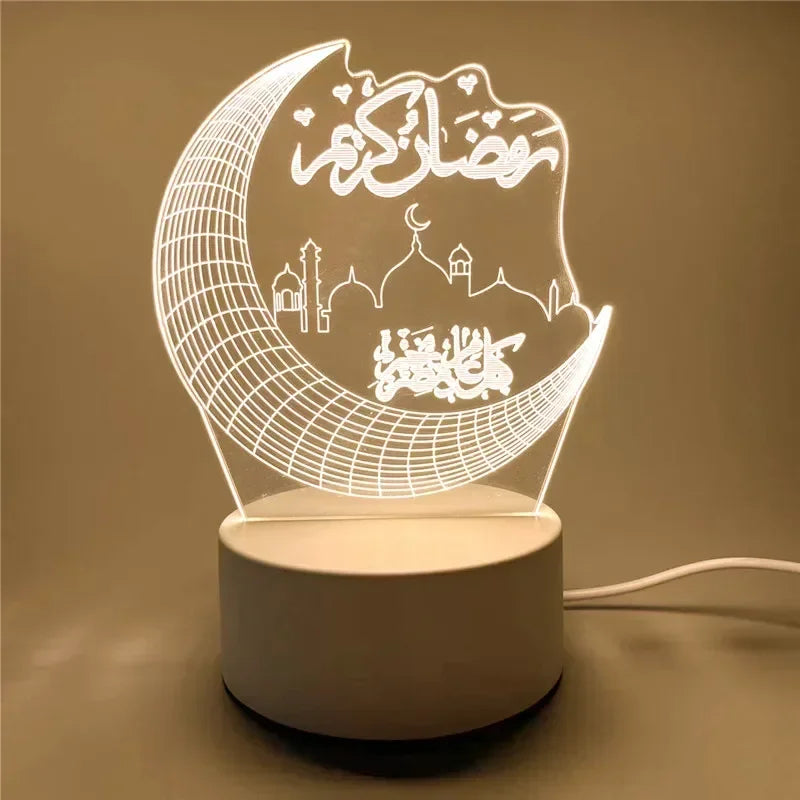 3D Moon Castle Acrylic LED Night Light Eid Mubarak Festival Ornaments Islamic Muslim Party Supplies 2025 Ramadan Home Decoration Aimak Store