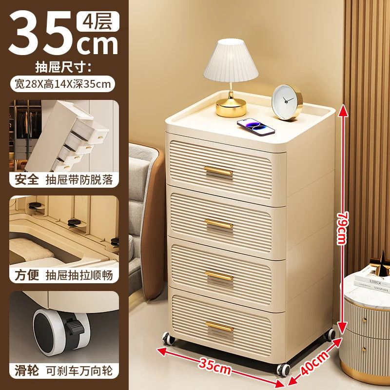 Modern Minimalist Nightstand with Drawers|Faux Wood Bedside Storage Cabinet Movable Bedroom Organizer Space-Saving HomeFurniture Aimak Store