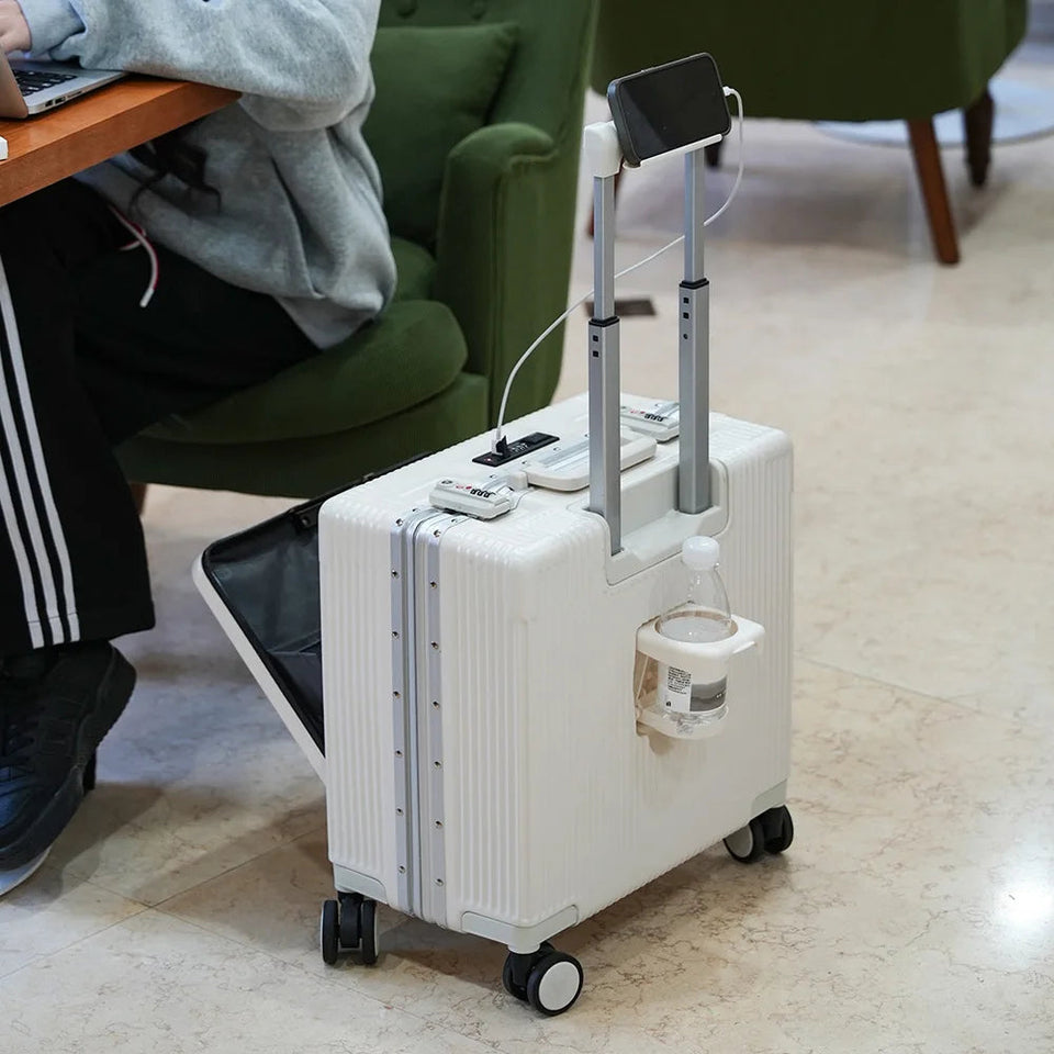 New Front Opening Lid Suitcase Multifunctional Mini Luggage Aluminium Frame 18/20 Boarding Box Trolley Case Cabin Bag Aimak Store