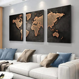 Retro World Map 3pcs/set Canvas Posters Nordic Wall Decor Wall Art Canvas Painting Living Room Bedroom Corridor Wall Decoration Aimak Store
