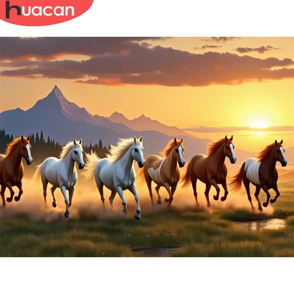 Huacan Wild Horses Diamond Painting Artistic Landscape Gem Canvas Wall Art Diamond Embroidery Full Round Rhinestones Aimak Store
