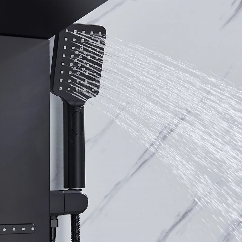 Black LED Shower Panel Tower System Rain Waterfall Shower Column Hydroelectricity Massage Body Spa Bath Shower Faucet Mixer Aimak Store
