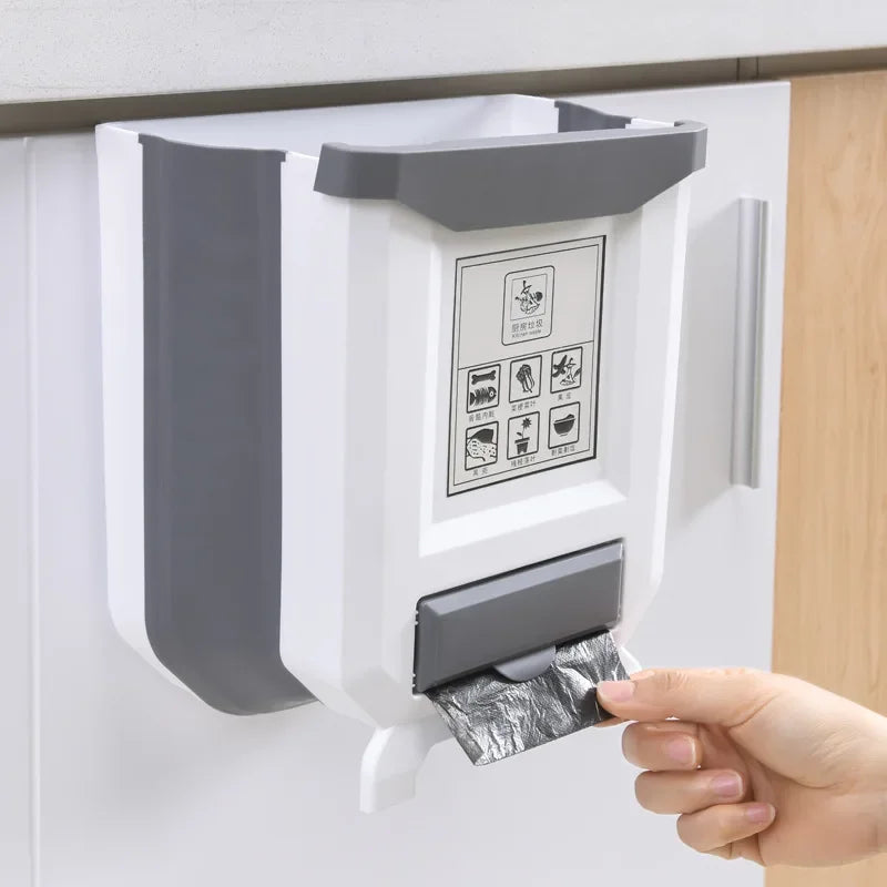 Wall Mounted Hanging Cabinet Rubbish Waste Bin Container Folding Kitchen Trash Can Garbage Storage Box Bags Aimak Store