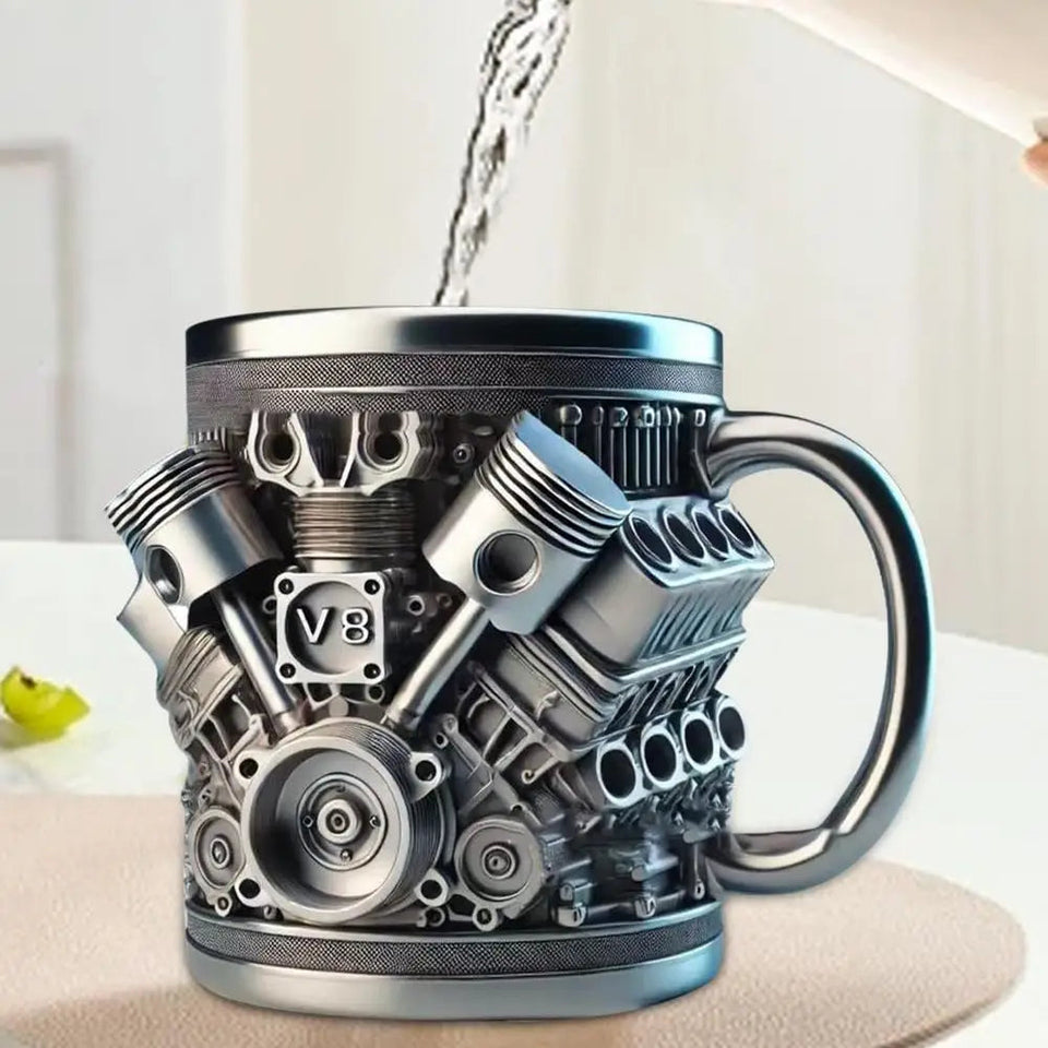 Funny V8 V6 Engines Design Tea Cup Coffee Mug Handmade Engines Stainless Steel Resin Large Capacity Coffee Cup Aimak Store