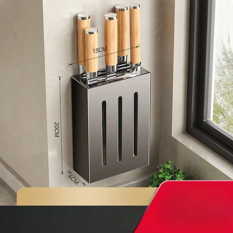kitchen accessories organizer，Kitchen knife storage box, knife holder, non-perforation, wall-mounted rack, kitchen items Aimak Store
