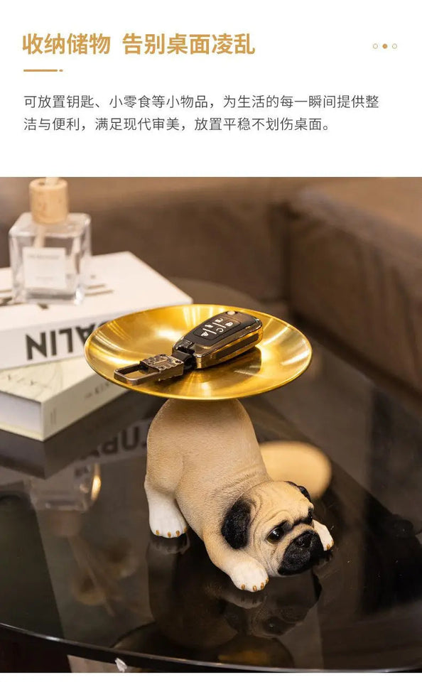 Creative Pug Statue Storage Tray Cute Dog Key Candy Snack Storage Plate Animal Sculpture Ornaments Office Tabletop Decor муравьи Aimak Store