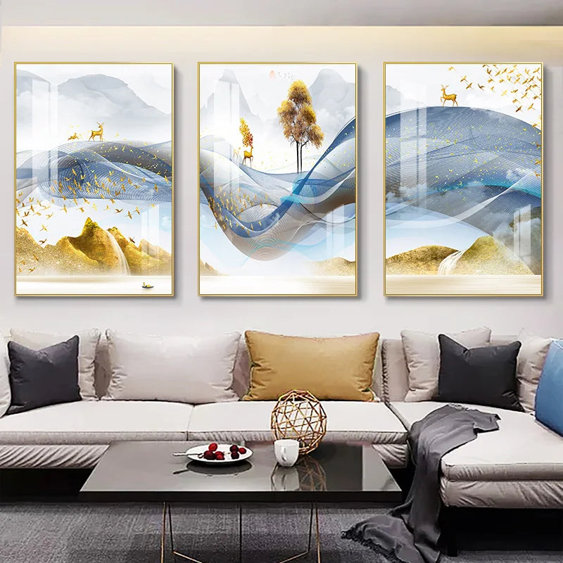 3 Nordic Luxury Ribbon Abstract Wall Art Landscape Modern Poster Print Picture Living Room Home Decorative Painting Aimak Store
