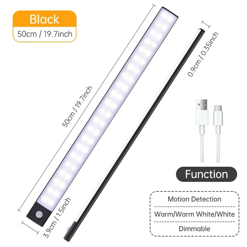 10/20/30/40/50CM Under Cabinet Led Light Sensor Movement Rechargeable Wireless Led Lamp Night Light Cupboard Bedroom Wardrobe Aimak Store