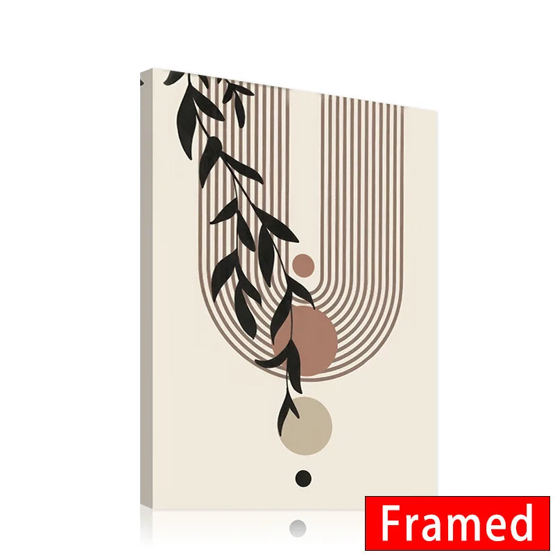 Framed Abstract Beige Bohemian Sun Leaf Poster Nordic Geometric Lines Canvas Painting Living Room Wall Art Home Decoration Mural Aimak Store