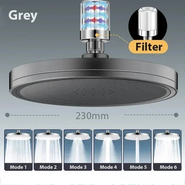 New 6 Modes Large Flow Supercharge Rainfall Shower Head 230mm Round High Pressure Top Spray Rain Showerhead Bathroom Accessories Aimak Store