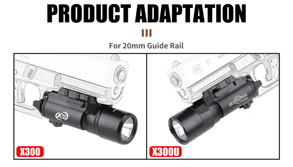 WADSN Tactical Airsoft Surefir SF X300 X300U Ultra Metal Pistol Gun Strobe LED Light Fit 20mm Rail Hanging Hunting Flashlight Aimak Store