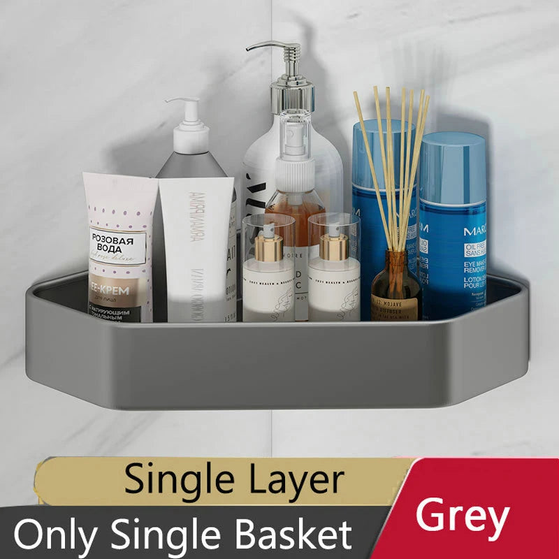 Bathroom Shelf Corner Space Aluminum Bathroom Triangle Basket Shower Room Storage Rack Wall Mounted Black/Matte/Grey Aimak Store