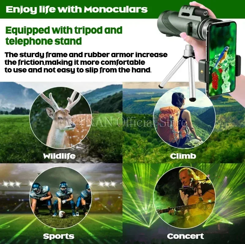 Monocular Telescope Long Range Zoom Hd Bak4 Prism Telescope with/without Tripod Phone Clip Hunting Outdoor Camping Aimak Store
