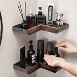Bathroom Shelf Corner Space Aluminum Wood Bathroom Triangle Basket Shower Room Storage Rack Wall Mounted Aimak Store