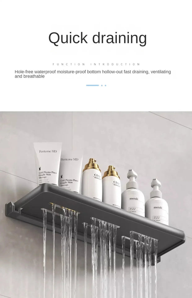 1PC Bathroom Storage Rack Foldable Bathroom Vanity Organiser No Hole Hanging Organiser Vanity Organiser Bathroom Organiser Shelf Aimak Store