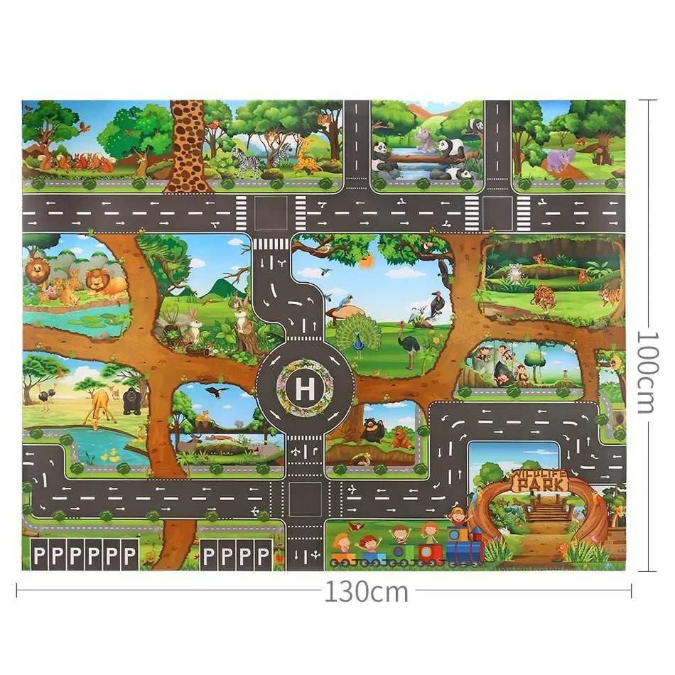 Children Playmat Activity Surface Waterproof Map Kids Animal Road Toy Baby Dinosaur Road Portable Carpet Farm Road Non-Toxic Mat Aimak Store