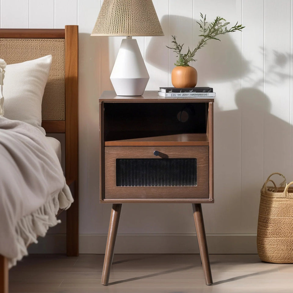 Wood Nightstand End Side Table with 1 Drawer for Living Room, Bedroom Aimak Store