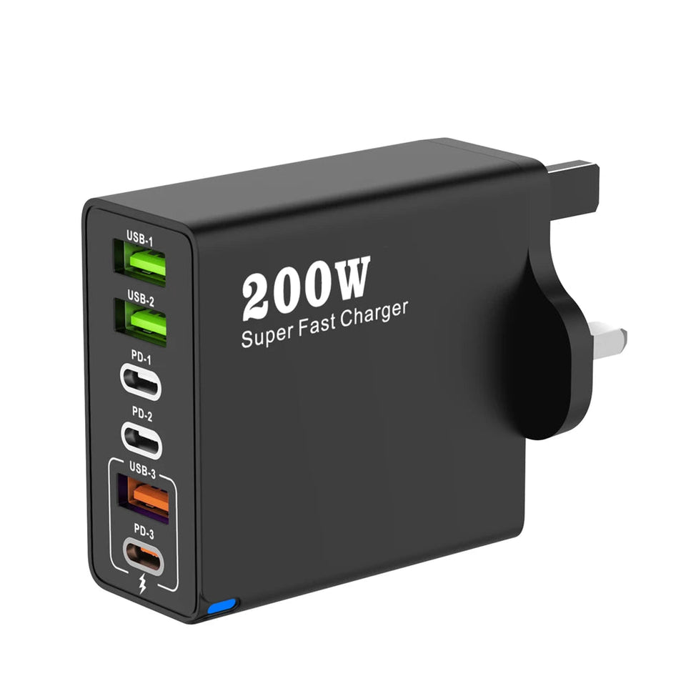 200W 6 Port USB C Charger Super Fast Charging PD3.0 USB C Type C Mobile Phone Charger For iPhone 16 SE4 Samsung Xiaomi ipad Aimak Store