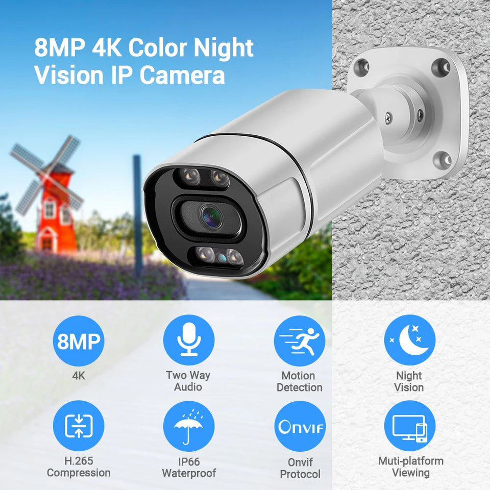 4K 8MP IP Camera 5MP Waterproof Outdoor Camera Face Detection Two Way Audio Color Nightvision Home Surveillance XMeye H.265 Aimak Store