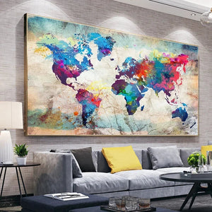 Modern Abstract World Map Wall Art Painting Porch Murals Poster Wall Picture Decorative Picture Home Decoration Aimak Store