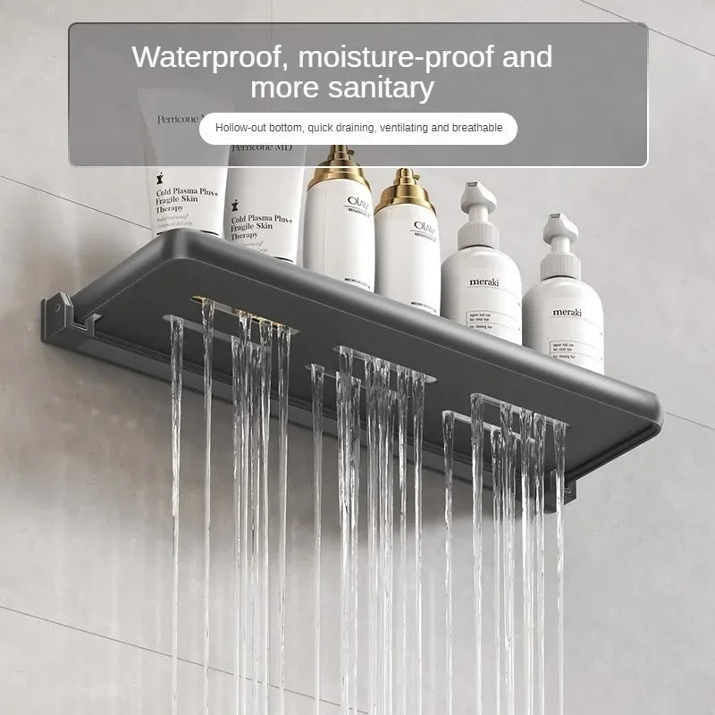 1PC Bathroom Storage Rack Foldable Bathroom Vanity Organiser No Hole Hanging Organiser Vanity Organiser Bathroom Organiser Shelf Aimak Store