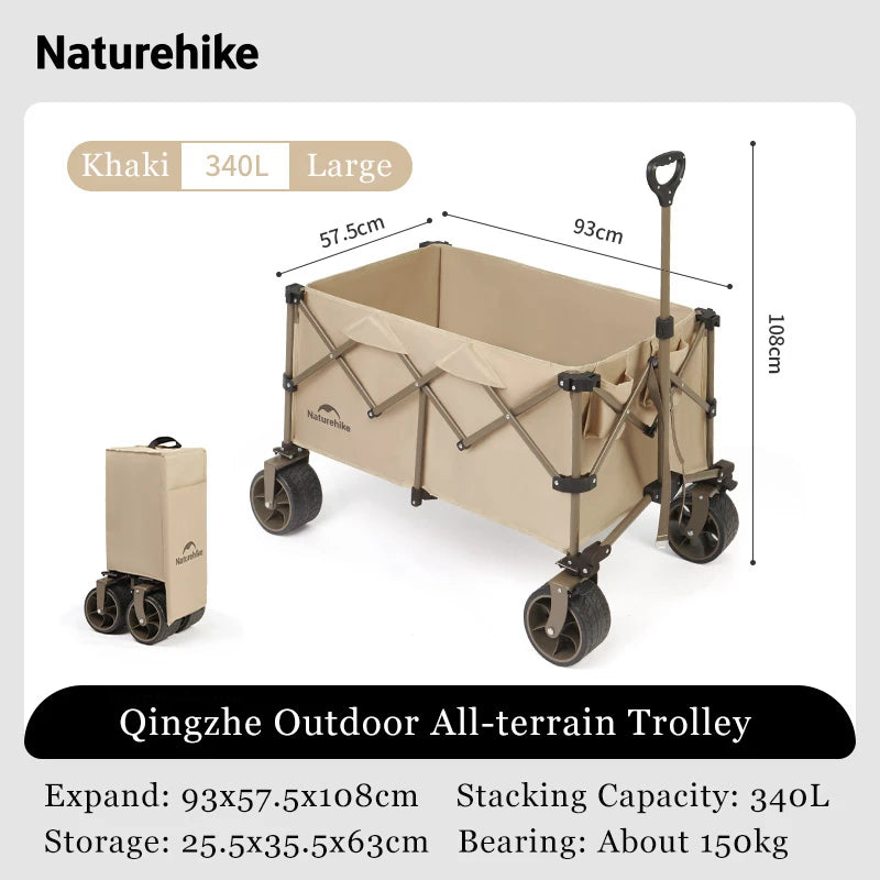 Naturehike Big Wheels Heavy Duty Folding Cart Outdoor Large Capacity Wagon Cart Beach Wagon For Sand Pull Trolley Camping Cart Aimak Store