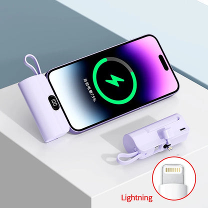 5000/10000/20000mAh 2IN1 Mini Power Bank Pocket External Battery Plug Portable Power Bank For iPhone Huawei Fast Charging Outdoo
