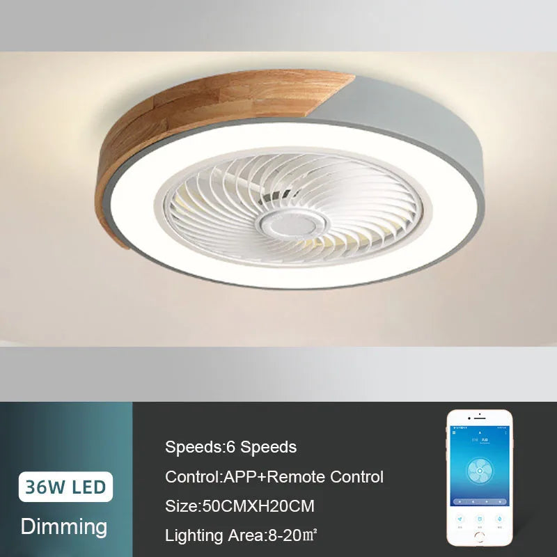 Ceiling Fan Light Lamp 52CM 220V APP +Remote 6th gear Control Fans Bedroom Dining Room Wood Ceiling Fan With Lights Ceiling Fan Aimak Store
