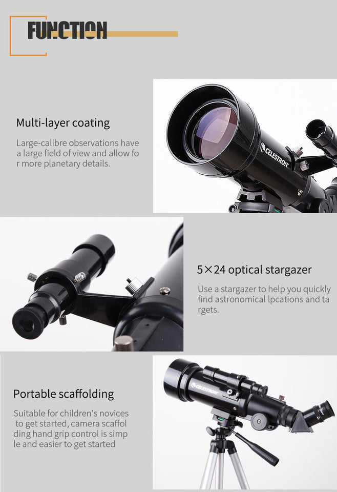 Celestron Travel Scope 70mm 70400 AZ Refractor Astronomical Telescope Portable 10-165X Zoom Monocular For Kids Beginner Gifts Aimak Store