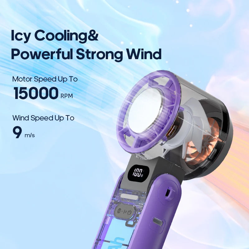 KINSCOTER Portable Air Cooling Turbo Fan 3600mAh 100 Wind Speeds Adjustable Outdoor Foldable Student Handheld Fan with Lanyard Aimak Store