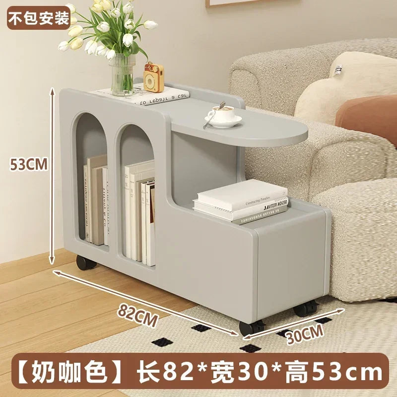 Movable Side Table with Storage Rack Cream Style End Table for Sofa Coffee Table Bedroom and Living Room Aimak Store