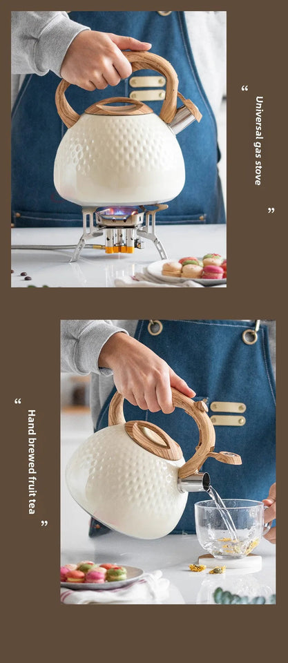 New Beige Hammer Pattern Whistle Kettle, Tea Coffee Kettle, European and American Kitchen Utensils, Flat-bottomed Whistle Pot 3L Aimak Store