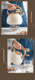 New Beige Hammer Pattern Whistle Kettle, Tea Coffee Kettle, European and American Kitchen Utensils, Flat-bottomed Whistle Pot 3L Aimak Store
