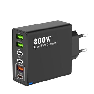 200W 6 Port USB C Charger Super Fast Charging PD3.0 USB C Type C Mobile Phone Charger For iPhone 16 SE4 Samsung Xiaomi ipad Aimak Store