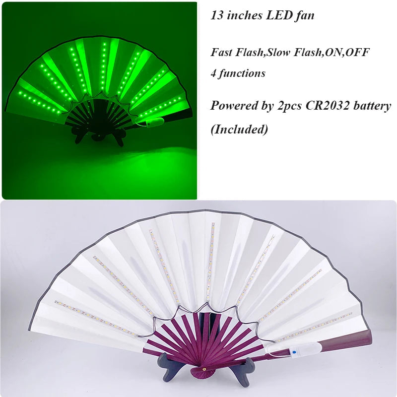 Luminous Folding LED Fan Dancing Light Fan Flashing For Night Music Show Rave Festival Accessories Glowing In The Dark Party Aimak Store