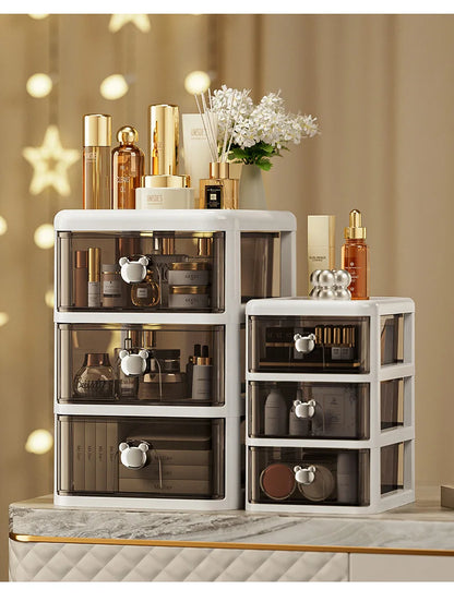 Stackable Desktop Storage Box with Dustproof Drawer Office Desk Storage Box Cosmetic Box Stationery Supplies Debris Storage Rack