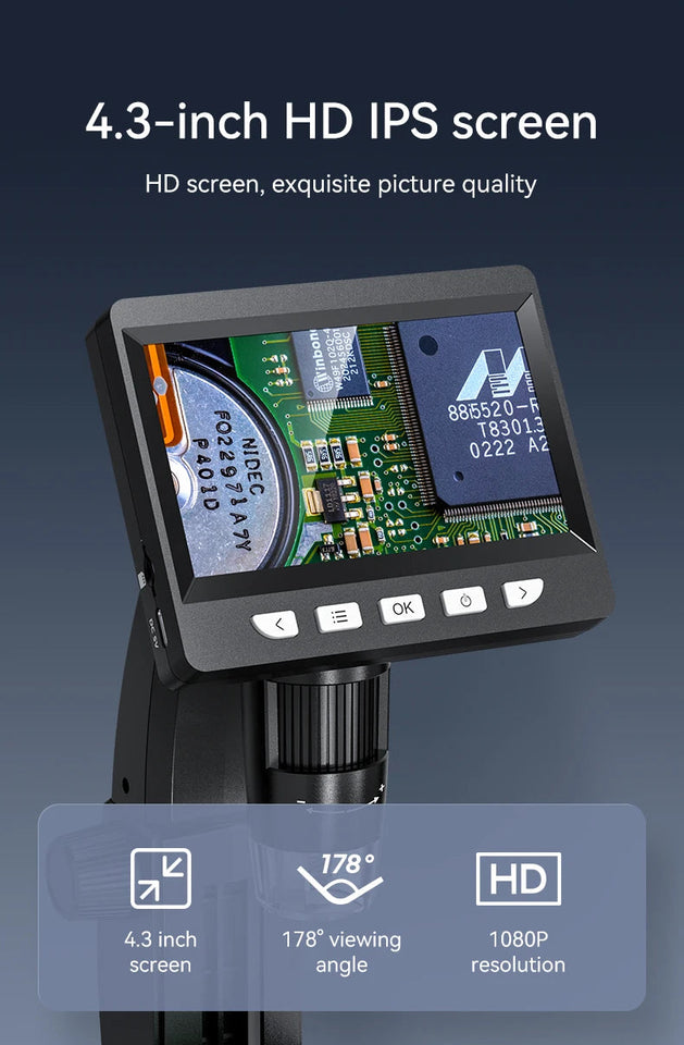 1000X 4.3" LCD Digital Microscope 1080P Coin Microscopio 8 LED Lights USB Magnifier Soldering Repair Video Microscope for Coin Aimak Store